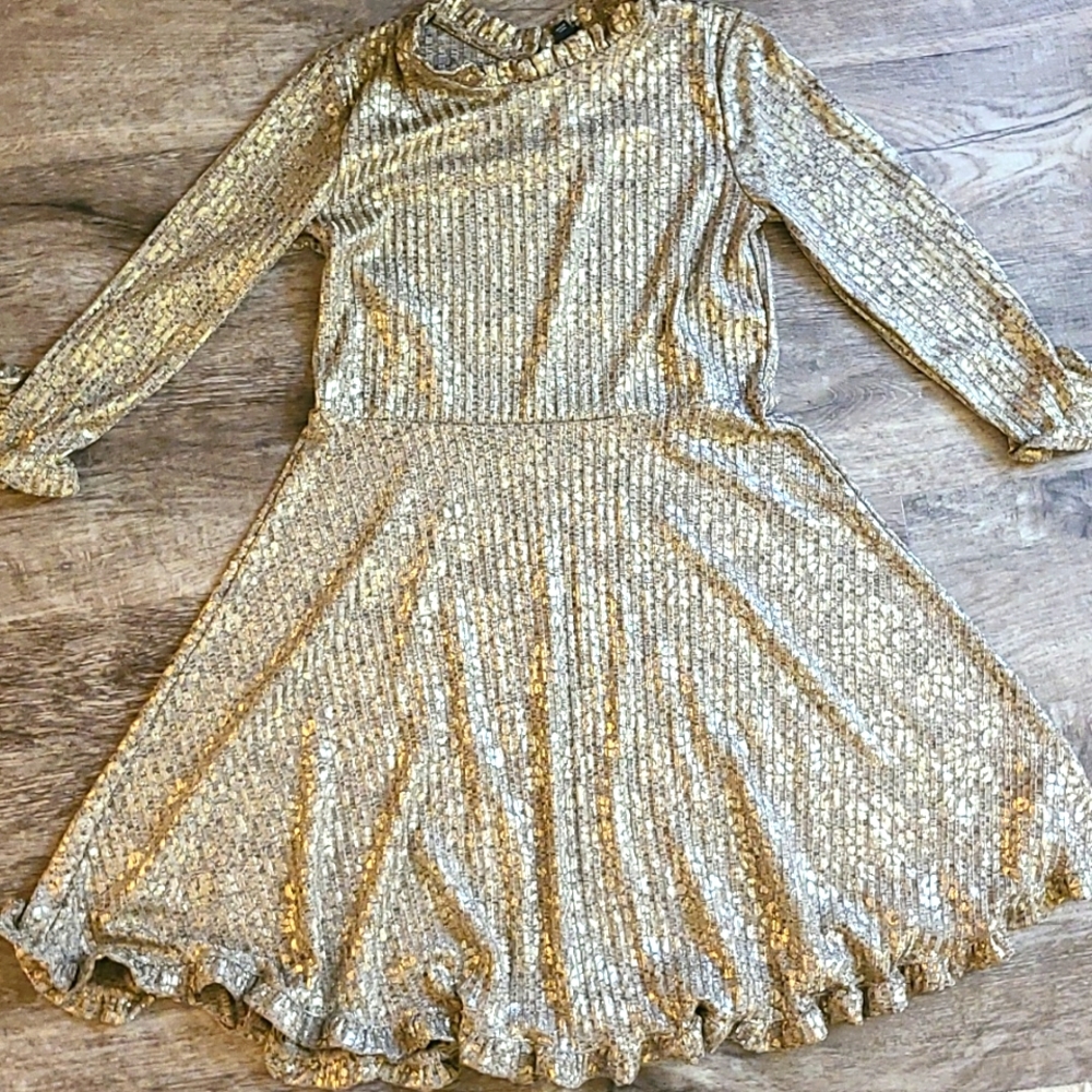 Art Class girl metalic gold ruffle dress